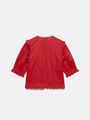 Mint Velvet Red 100% Cotton Ruffle Trim Top - Image 7 of 7