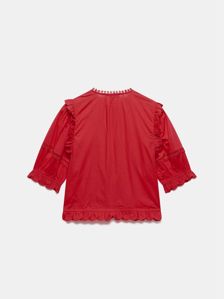 Mint Velvet Red 100% Cotton Ruffle Trim Top - Image 7 of 7