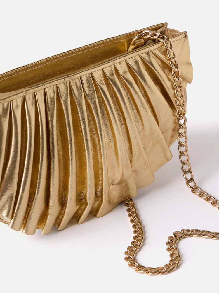 Mint Velvet Gold Pleated Clutch Bag - Image 3 of 4