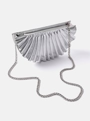 Mint Velvet Silver Leather Pleated Clutch Bag - Image 2 of 4