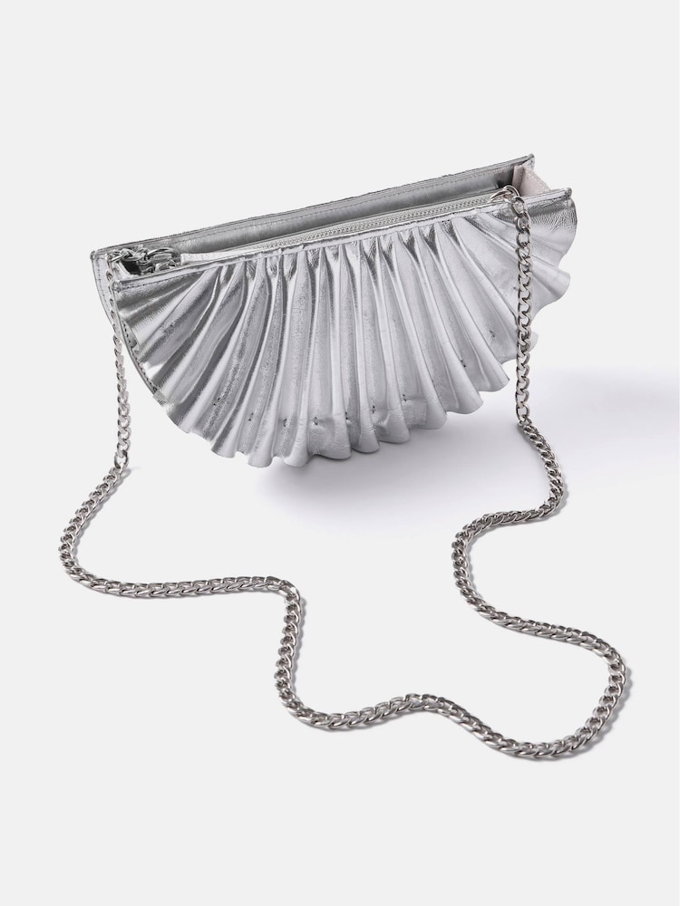 Mint Velvet Silver Leather Pleated Clutch Bag - Image 2 of 4