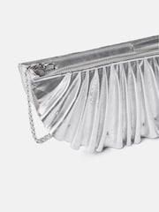 Mint Velvet Silver Leather Pleated Clutch Bag - Image 3 of 4
