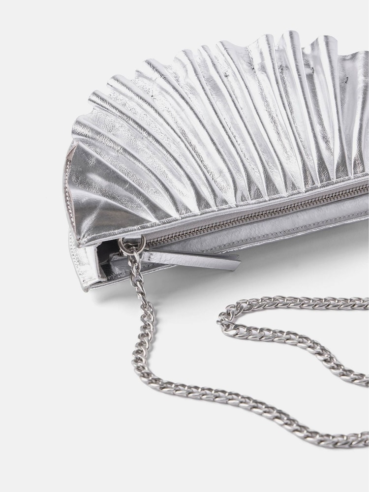 Mint Velvet Silver Leather Pleated Clutch Bag - Image 4 of 4