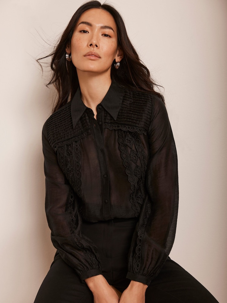 Mint Velvet Black Pintuck Shirt - Image 2 of 8 Mint Velvet Black Pintuck Shirt - Image 2 of 8