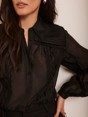 Mint Velvet Black Pintuck Shirt - Image 4 of 8