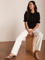 Mint Velvet Black Ribbed Short Sleeve Cardigan - Image 2 of 9