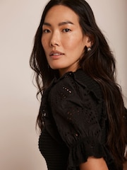 Mint Velvet Black Ribbed Short Sleeve Cardigan - Image 4 of 9