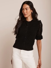 Mint Velvet Black Ribbed Short Sleeve Cardigan - Image 5 of 9