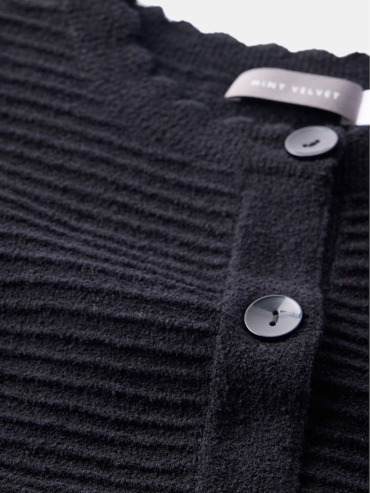 Mint Velvet Black Ribbed Short Sleeve Cardigan - Image 9 of 9