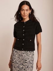 Mint Velvet Black Cotton Blend Cardigan - Image 1 of 8