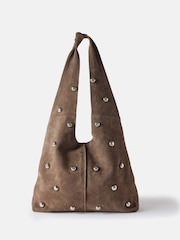 Mint Velvet Brown Studded Suede Shoulder Bag - Image 1 of 4