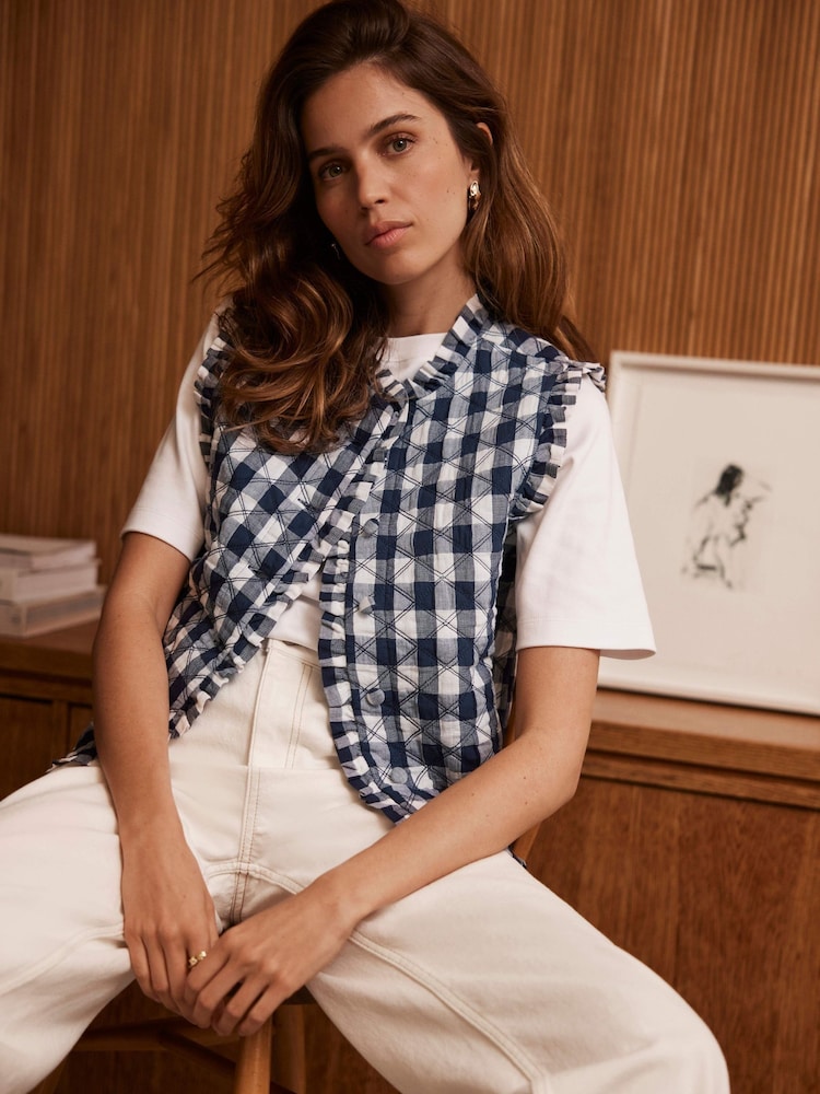 Mint Velvet White Gingham Quilted Gilet - Image 1 of 9