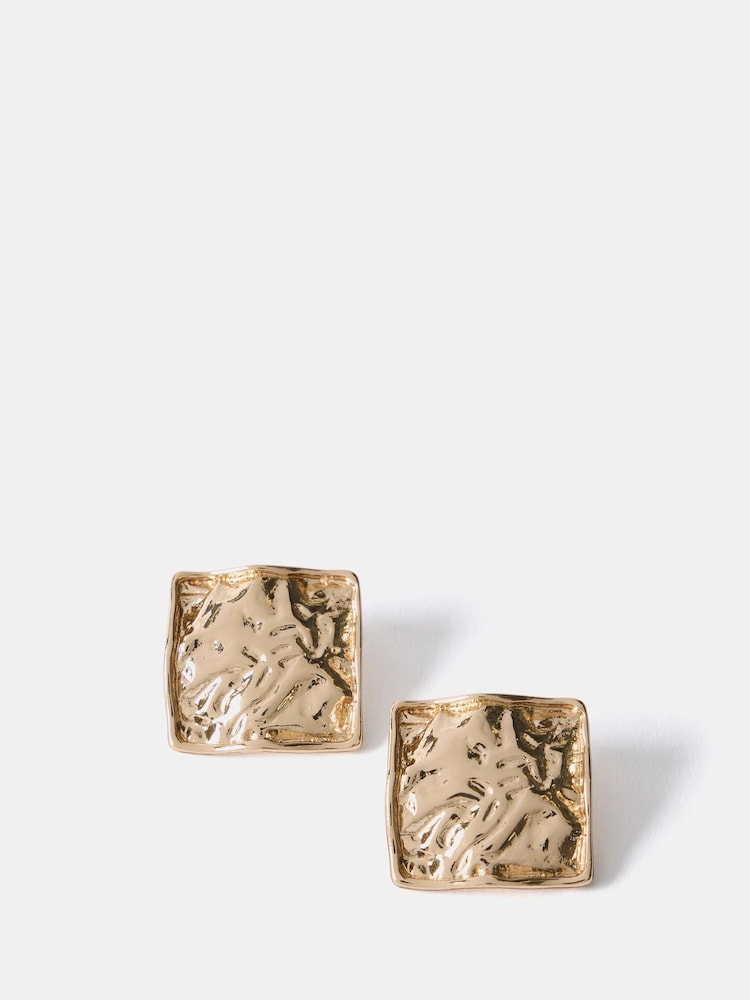 Mint Velvet Gold Tone Textured Square Earrings - Image 1 of 3