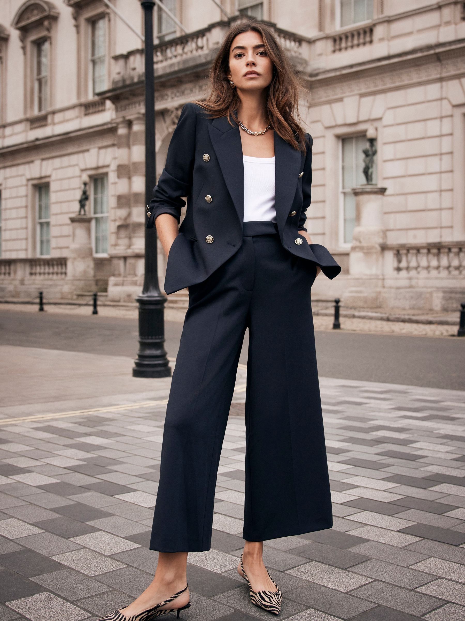 Mint Velvet Blue Pleated Cropped Trousers