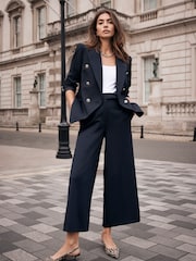 Mint Velvet Blue Pleated Cropped Trousers - Image 1 of 7