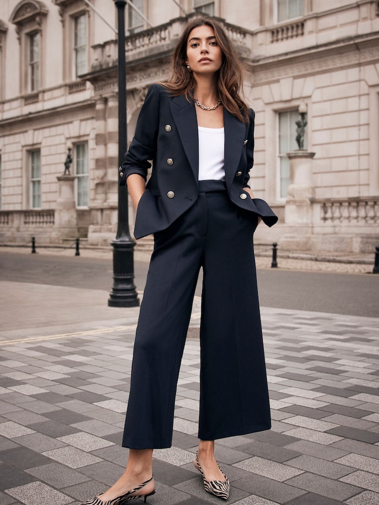 Mint Velvet Blue Pleated Cropped Trousers - Image 1 of 7