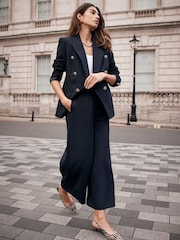 Mint Velvet Blue Pleated Cropped Trousers - Image 2 of 7