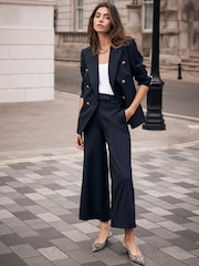 Mint Velvet Blue Pleated Cropped Trousers - Image 3 of 7