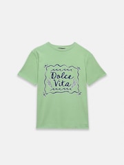 Mint Velvet Green La Dolce Vita Motif 100% Cotton T-Shirt - Image 5 of 7