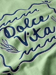 Mint Velvet Green La Dolce Vita Motif 100% Cotton T-Shirt - Image 7 of 7