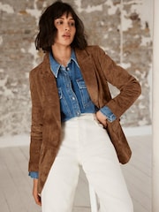Mint Velvet Brown Suede Blazer - Image 1 of 8