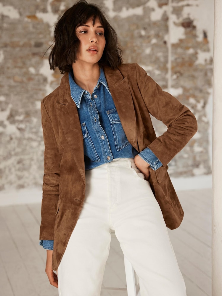 Mint Velvet Brown Suede Blazer - Image 1 of 8