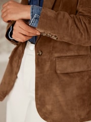 Mint Velvet Brown Suede Blazer - Image 3 of 8