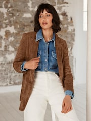 Mint Velvet Brown Suede Blazer - Image 5 of 8