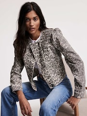 Mint Velvet Animal Leopard Print Denim Jacket - Image 1 of 7