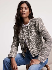 Mint Velvet Animal Leopard Print Denim Jacket - Image 4 of 7