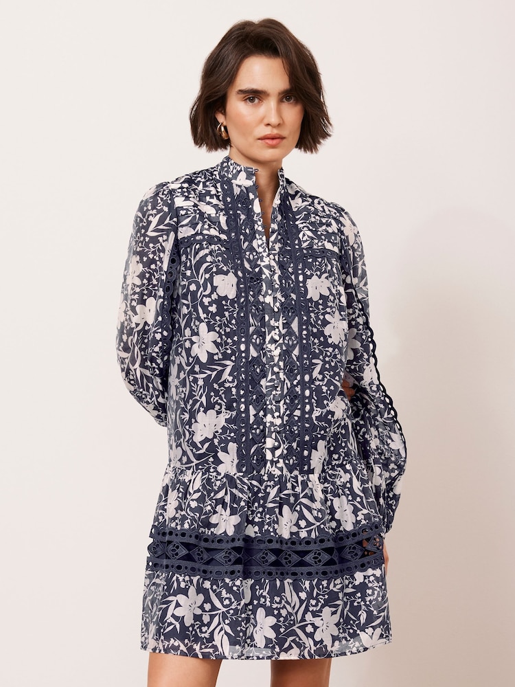 Mint Velvet Blue Floral Print Mini Dress - Image 1 of 7