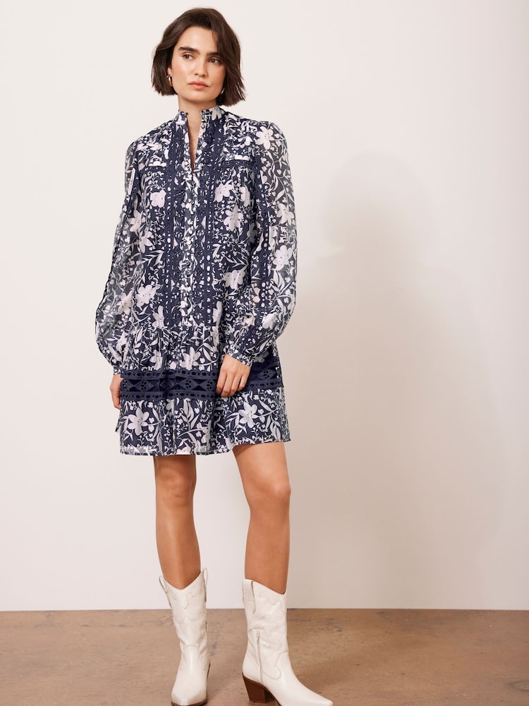 Mint Velvet Blue Floral Print Mini Dress - Image 2 of 7