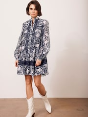 Mint Velvet Blue Floral Print Mini Dress - Image 4 of 7