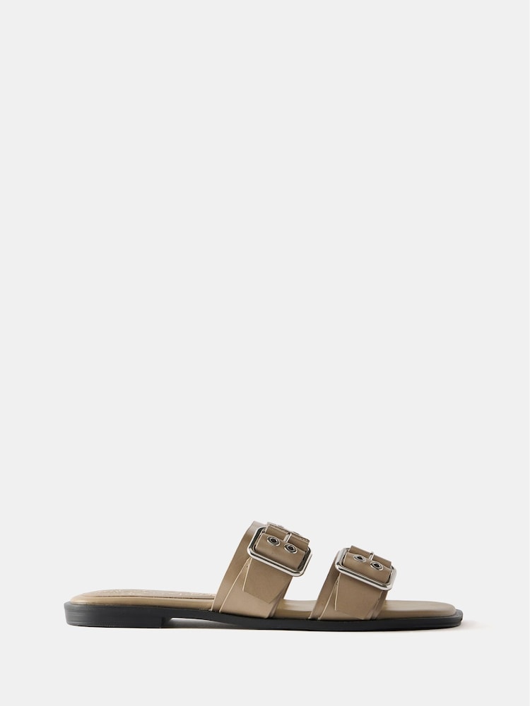 Mint Velvet Brown Buckle Flat Sandals - Image 1 of 4 Mint Velvet Brown Buckle Flat Sandals - Image 1 of 4