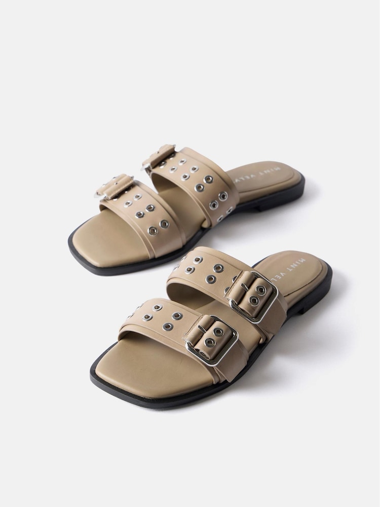 Mint Velvet Brown Buckle Flat Sandals - Image 2 of 4 Mint Velvet Brown Buckle Flat Sandals - Image 2 of 4