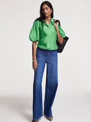 Mint Velvet Green Sheer Puff Sleeve Shirt - Image 1 of 8
