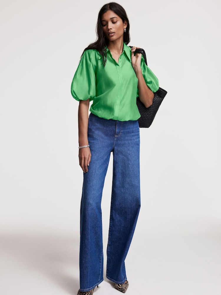 Mint Velvet Green Sheer Puff Sleeve Shirt - Image 1 of 8