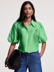 Mint Velvet Green Sheer Puff Sleeve Shirt - Image 2 of 8