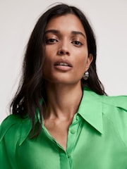 Mint Velvet Green Sheer Puff Sleeve Shirt - Image 4 of 8