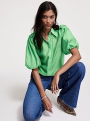 Mint Velvet Green Sheer Puff Sleeve Shirt - Image 5 of 8