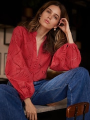 Mint Velvet Red Broderie Detail Blouse - Image 1 of 7