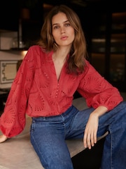 Mint Velvet Red Broderie Detail Blouse - Image 3 of 7