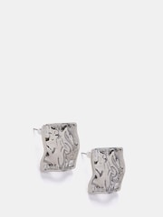 Mint Velvet Silver Tone Textured Square Earrings - Image 2 of 4