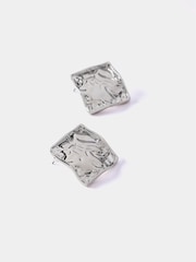 Mint Velvet Silver Tone Textured Square Earrings - Image 3 of 4