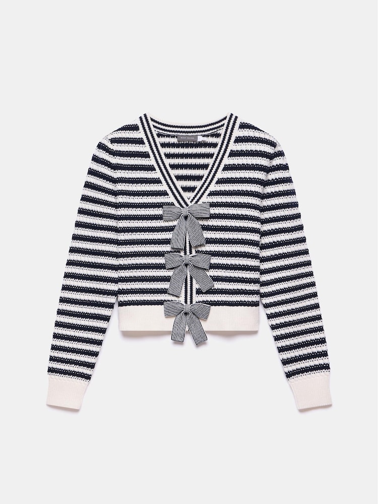 Mint Velvet Blue Striped Cotton Blend Bow Cardigan - Image 7 of 9