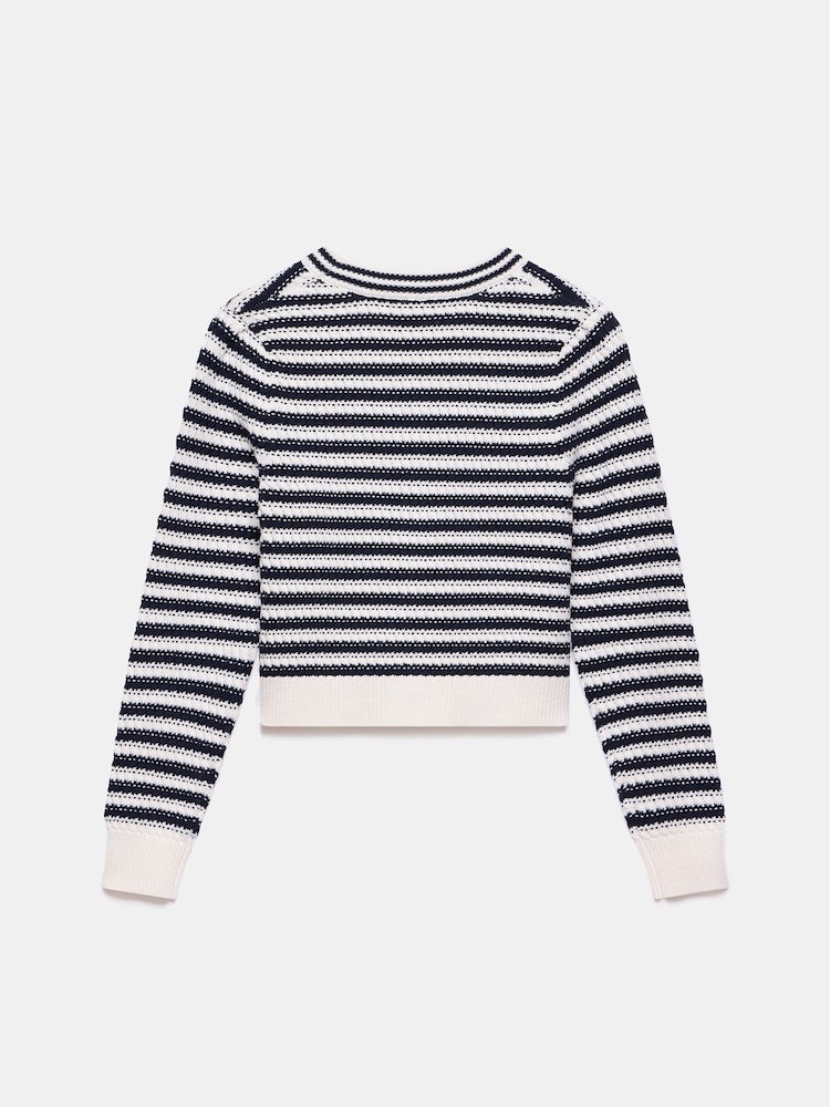 Mint Velvet Blue Striped Cotton Blend Bow Cardigan - Image 8 of 9