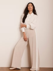 Mint Velvet Cream Side Stripe Trousers - Image 1 of 8