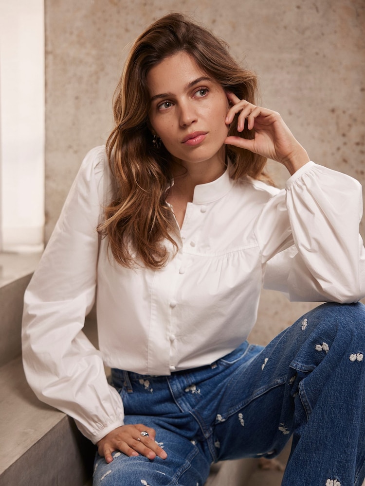 Mint Velvet White Blouson 100% Cotton Shirt - Image 2 of 9 Mint Velvet White Blouson 100% Cotton Shirt - Image 2 of 9