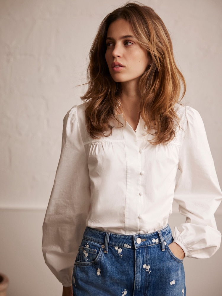 Mint Velvet White Blouson 100% Cotton Shirt - Image 3 of 9