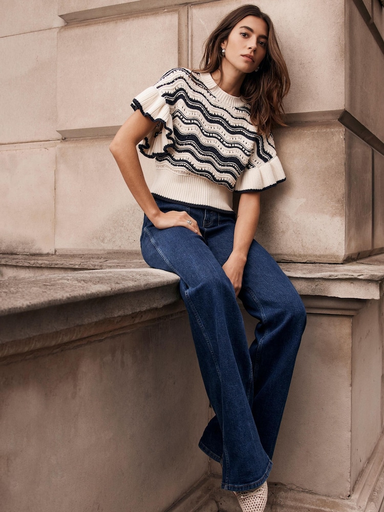 Mint Velvet White Striped 100% Cotton Knit Top - Image 4 of 7